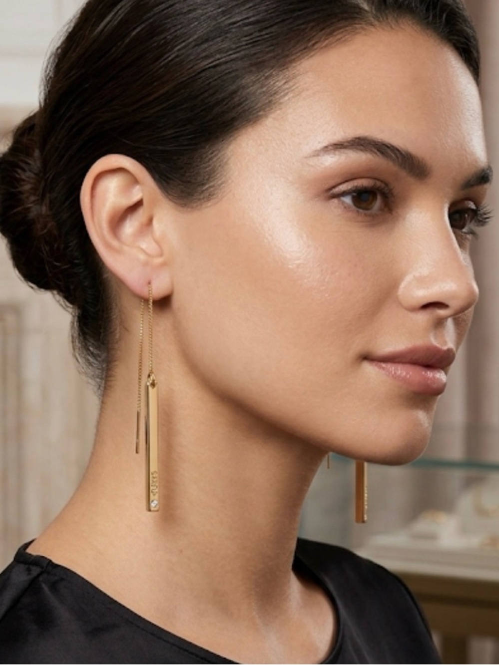Guess Gold Tone Bar Drop Earrings